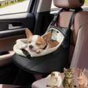 YUDODO 1-7lbs Tiny Dog Car Seat for Teacup Chihuahua Yorkie Luxury PU Leather Small Dog Booster Seat with Safety Belt, Soft Cushion, Black