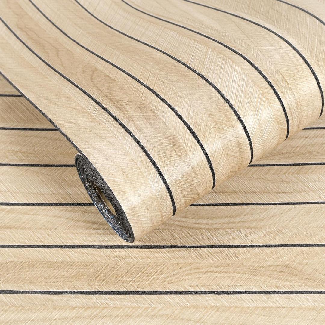 VEELIKE White Oak Wood Wall Panels Peel and Stick Foam Slat Wall Panel for Living Room Bedroom 17''x118'' Self Adhesive Herringbone Wood Slat Wall Paper for Walls Ceiling TV Background Removable Vinyl