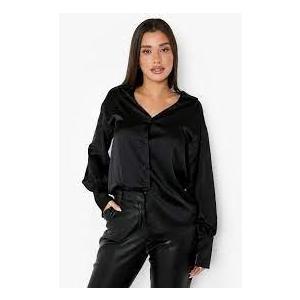 Deep Cuff Satin Oversized Shirt, M Deep Cuff Satin Oversized Shirt, M