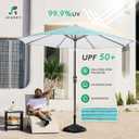 JEAREY 9FT Outdoor Patio Umbrella Outdoor Table Umbrella with Push Button Tilt and Crank, Market Umbrella 8 Sturdy Ribs UV Protection Waterproof for Garden, Deck, Backyard, Pool (Blue Green Stripe)