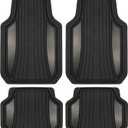 Motor Trend ChromeTech Car Floor Mats Full Set - Durable Rubber Floor Mats for Cars with Two Tone Accent, All Weather Interior Protection for Front and Rear with Non-Slip Backing, Gunmetal Chrome