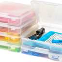 IRIS USA Fits 12" x 12" Paper, 6-Pack Thick Portable Plastic Scrapbook Paper Storage Cases Organizers with Built-in Handle for Art Craft Supplies Yarn File Documents Toys, Rounded Corner - Clear