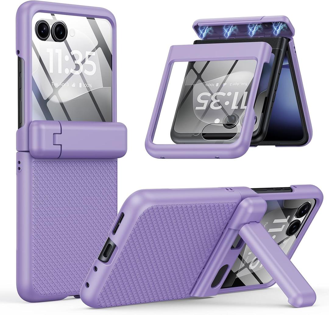 For Motorola Razr 2025 Case [Built-in Screen Protector] [Hinge Protection & Kickstand] Ultra Thin Shockproof Full Body Protective Phone Cover Case for Moto Razr 5G 2025,Purple