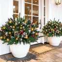 Prelit Christmas Urn Filler, 2 Pack Battery Operated Aritificial Outdoor Christmas Tree Urn Filler with Lights, Decorated Holiday Planters Xmas Pot Filler for Front Porch