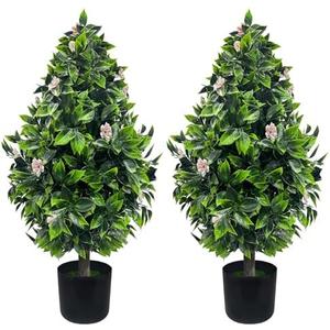 DOPGIB Artificial Topiary Boxwood Trees: 3FT Tall（2 Set) UV-Anti Fake Greenery Decorative Plants Outdoor for Home Front Porch, Indoor Walkway, Entryway Indoor & Outdoor Home Decor