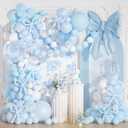 Blue and White Balloon Arch Kit, JOGAMS 199Pcs Bow Balloon Arch Kit with 260 Clear Balloons Ribbon for Blue Bow Birthday Decorations Bachelorette Baby Shower Bridal Shower Wedding