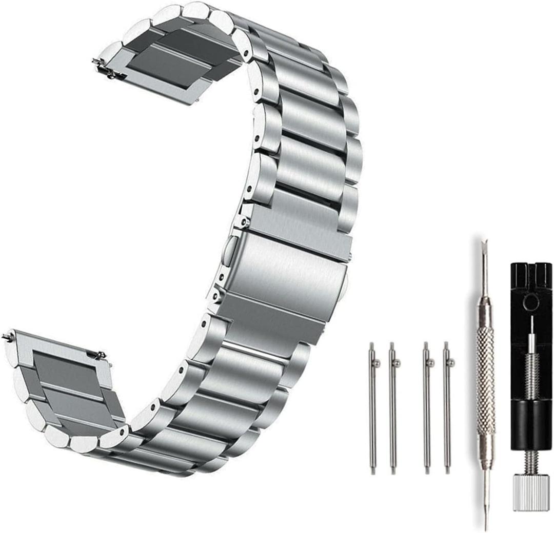 Moran Stainless Steel Watch Band Quick Release Replacement Metal Strap 20mm 22mm for Men Women (Silver+ Folding Clasp, 22mm)