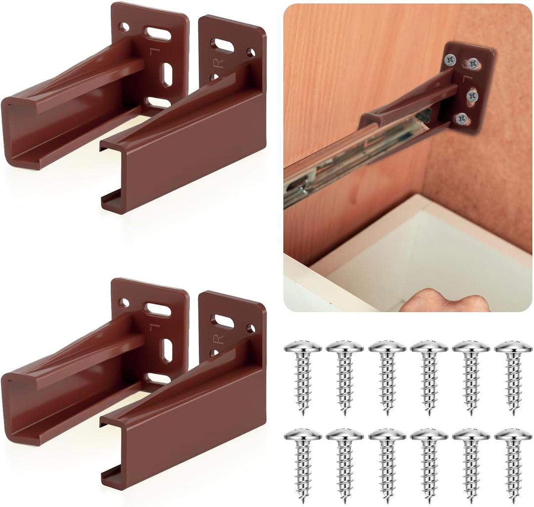 Chunful 2 Pair Rear Drawer Track Socket Back Plates Mounting Brackets Durable Plastic Drawer Track Back Plate Left and Right Close Locker Slides Socket for Repairing Replacing (Brown)