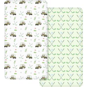 CroBlissful 2 Pack Golf Baby Crib Fitted Sheet 52'' x 28'' Stretchy Neutral Fitted Crib Mattress Sheet Baby Bedding for Standard Mattress Gift Set