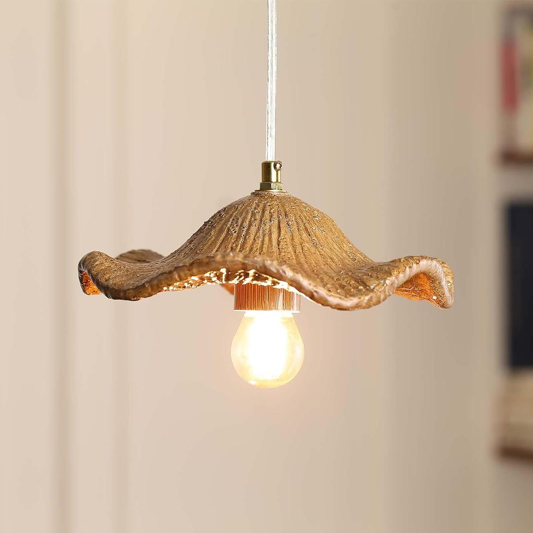 Upgrade Flower Pendant Light with Wood Grain Shade,9.5" Farmhouse Pendant Lamp Industrial Vintage E26 Light Ceiling Hanging Lamp for Closet Hallway Kitchen Dining Room