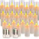 24 Pcs Acrylic LED Flameless Candles with 4 Remote,White,Flickering, Clear, Suitable for Wedding, Party, Home Decoration & Outdoor.
