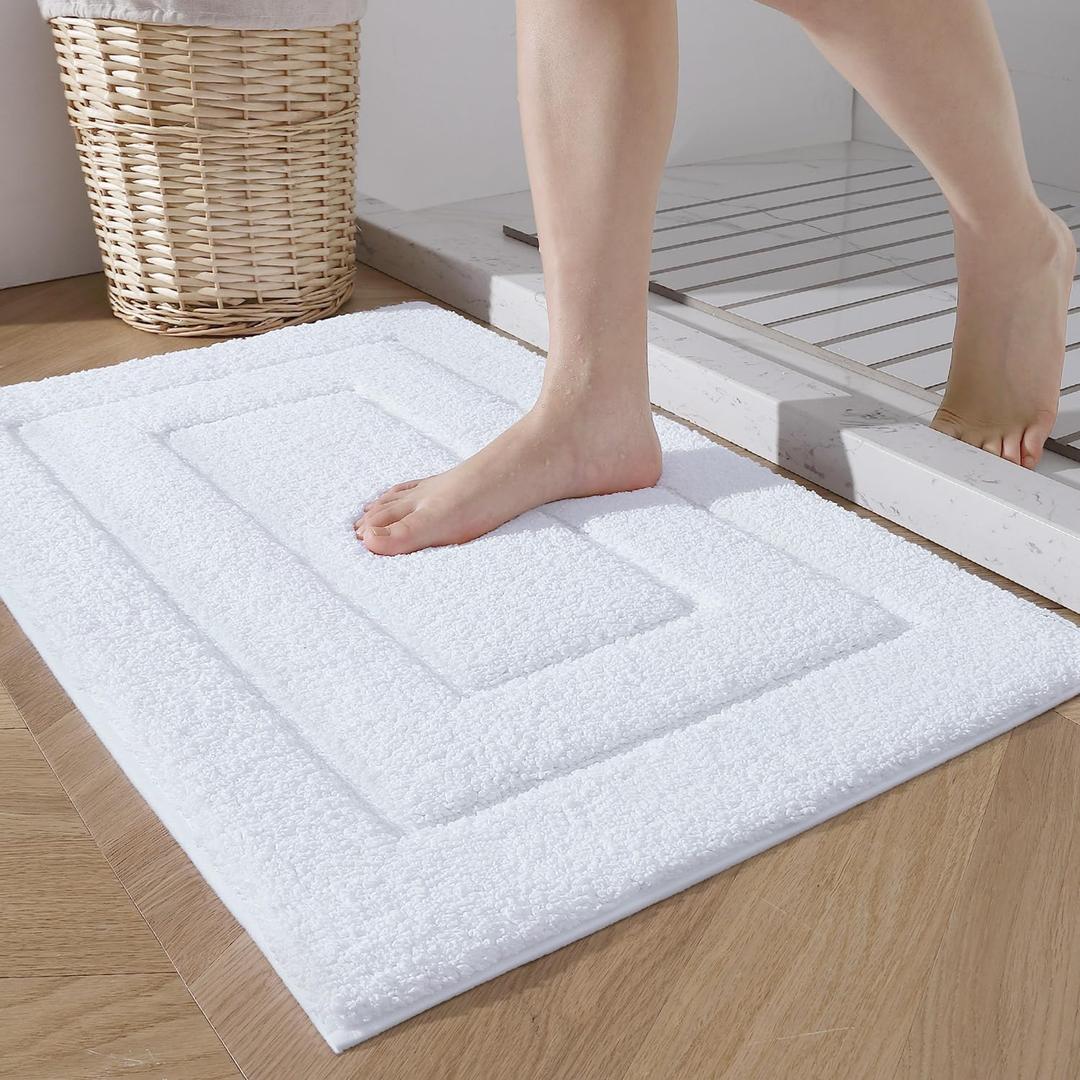 Bathroom Rug, Super Absorbent Microfiber Bath Mat, Extra Soft Non Slip Washable Bath Rugs for Bathroom Floor, Shower Room, Sink, 24"x16", White