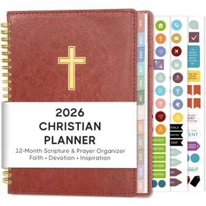 2026 Christian Planner, Bible Planner & Prayer Journal A5 Spiral Bound, Weekly & Monthly Faith Planning for Women & Men (Brown)
