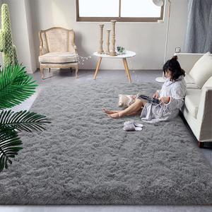 DweIke Fluffy Grey Rugs for Bedroom Living Room, 4x6 Feet Soft Plush Shaggy Light Gray Girls Boys Kids Rug, Non-Slip and Machine Washable Carpet for Dorm Nursery Classroom Decor