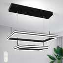 2 Ring Black Modern Led Chandelier Dimmable Rectangular Modern Chandelier Led Pendant Light Adjustable Ring Light Contemporary Light Fixtures for Living Room Dining Room Kitchen