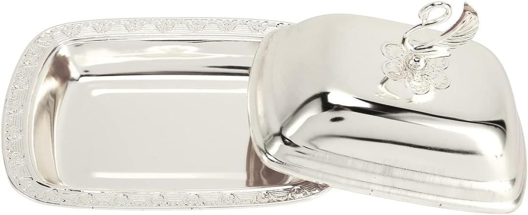 Stainless Steel Serving Plate, 7"x 5" Fruit Tray with Swan Handle Lid, Fruit Dish Snack Serving Tray Decorative Dessert Platter Candy Holder for Wedding Home Birthday Party (Silver)