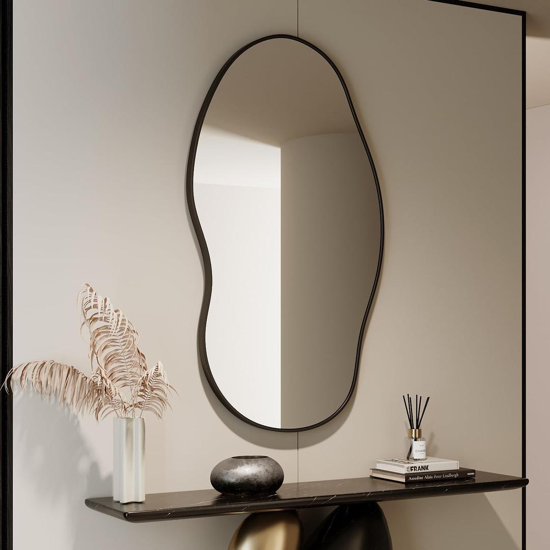 Wavy Wall Mirror -36''24'' Irregular Wall Mirror Decorative Alloy Framed Mirrors Abstract Artistic Mirrors Wavy Mirror for Cloakroom/Bedroom/Living Room/EntrywayBlack