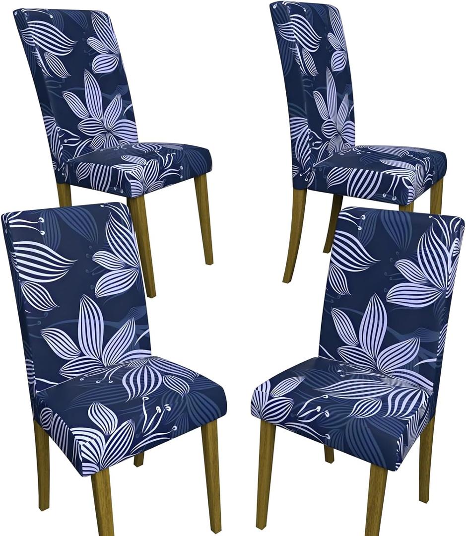 Stretch Dining Chair Covers Set of 4,Floral Print Chair Covers,Soft Removable Washable,Pet Friendly Furniture Protector,Universal Chair Slipcovers for Home, Kitchen,Ceremony Dining Room Seat
