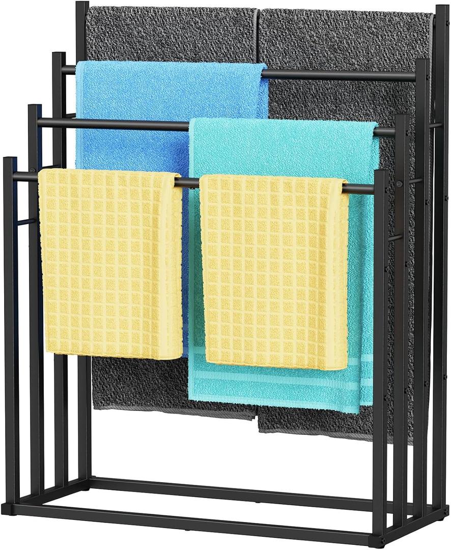 Honiter Towel Racks for Bathroom, 4 Tier Wide Towel Drying Rack Outdoor, Free Standing Towel Rack, Pool Towel Blanket Stand and Display Rack for Oversized Bath Towels (Black)