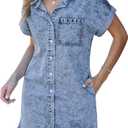 Luvamia Denim Mini Dress Womens Summer Dresses 2025 Jean Fall Casual Dresses Western Wear for Women Light Blue Dress for Women Dress with Pockets for Women, Lakeside Blue, Size Small Size 