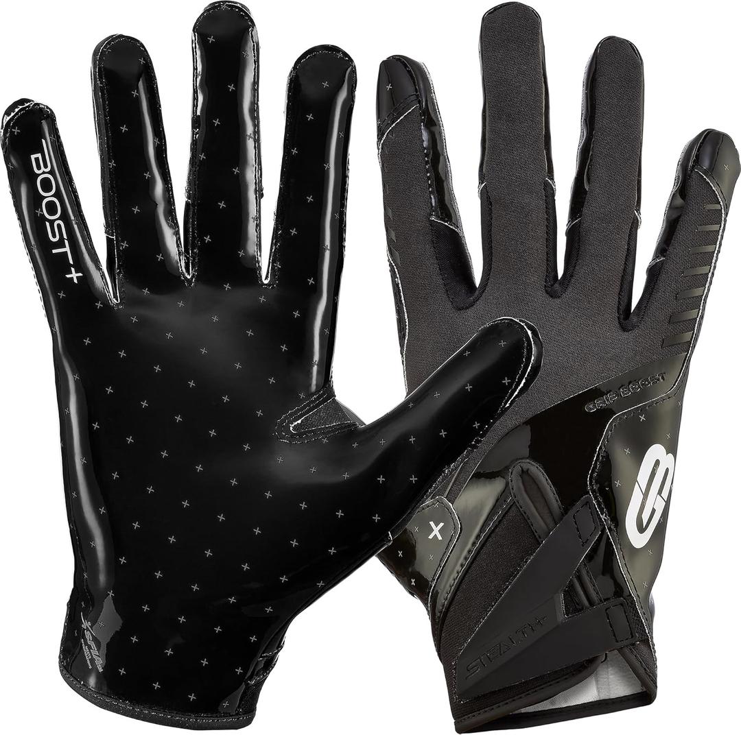Grip Boost Football Gloves - Solid Stealth 6.0 Boost Plus Sticky Technology - Adult and Youth Football Gloves for Wide Receiver - Men's and Boys Sizes Grip Boost Football Gloves - Solid Stealth 6.0 Boost Plus Sticky Technology - Adult and Youth Football Gloves for Wide Receiver - Men's and Boys Sizes