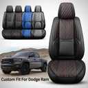 Car Seat Cover Custom Fit for Dodge Ram 1500 2500 3500 2002-2026 Faux Leather Seat Cover Set Compatible with Crew Quad Regular Cab Pickup Truck Cushions (Black & Blue, Front Seat)