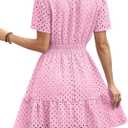 RUMIA Womens Dresses 2026 Summer V Neck Eyelet Lace A Line Short Dress (Pink, XS)