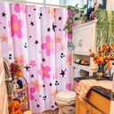 2 x Cute Pink Halloween Shower Curtain for Bathroom Aesthetic Halloween Decorations, Funky Groovy Floral Ghost Spirit Shower Curtain Set, Modern Y2K Gothic Spooky Preppy Bath Curtain (72"W x 72"L (Pack of 1))