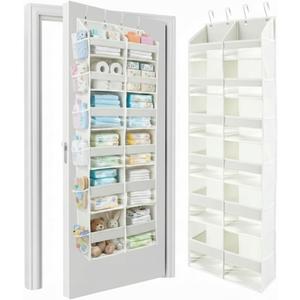 HOMELUX THEORY UPGRADED 6 Tiers Over The Door Organizer Hanging - 100D EXTRA THICK & 50lbs HUGE CAPACITY, 12 Side Mesh Pockets Over The Door Shoe Organizer, Hanging Closet Organizer (Ivory, XL)
