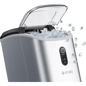 ecozy Nugget Ice Maker Countertop - Chewable Pellet Ice Cubes, 33 lbs Daily Output, Stainless Steel Housing, Self-Cleaning Ice Machine with Ice Bags for Parties, Kitchen, Bar, Office, Silver