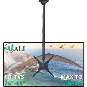 WALI Long Arm TV Ceiling Mount, Fits Most LED, LCD, OLED and Plasma Flat Screen Display 26 to 65 Inch, up to 110 Lbs, Height Extension up to 58 Inch, Mounting Holes up to 400x400mm (CM2665XL), Black