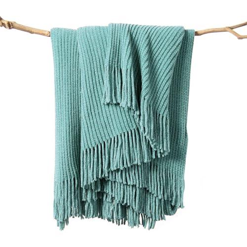 lifein Throw Blanket for Couch, Soft Boho Decor Bed Throw,Cozy Blue Chenille Knitted Small Farmhouse Lightweight Throw (Aqua,50 * 60")