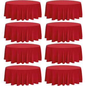 8 Pack Premium Round Tablecloth - 108 Inch Red Table Covers - Bulk Washable Polyester Fabric - Wedding Party Reception Banquet Buffet Restaurant (108 Inch Round)