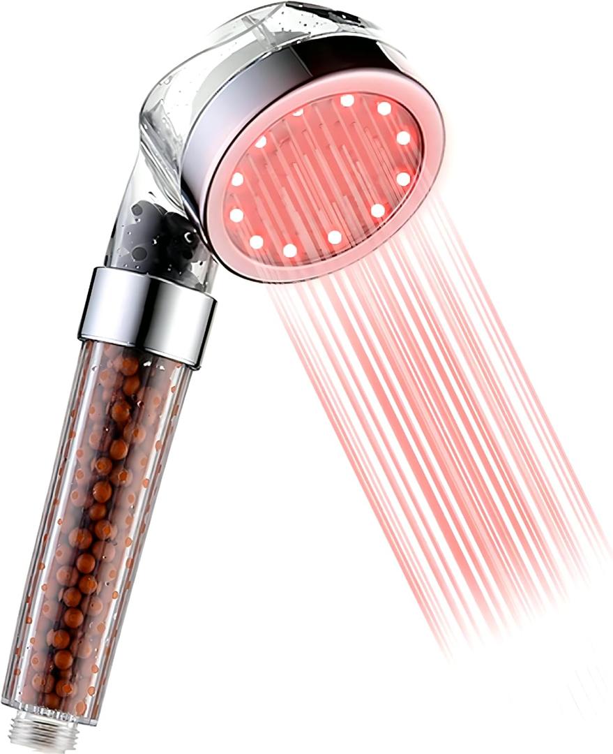 Water-Powered LED Shower Head with Handheld High Pressure Mineral Filtered Showerhead with Filter Beads Detachable for Bathroom Color Changing