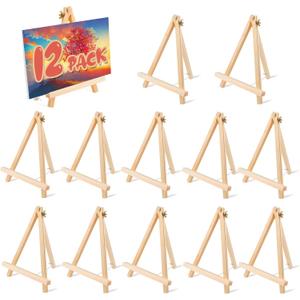 12 Pack 9 Inch Wood Easels, Easel Stand for Painting Canvases, Tripod, Kids Student Tabletop Easels for Painting, Art Craft Painting Easel Stand for Artist Adults Students