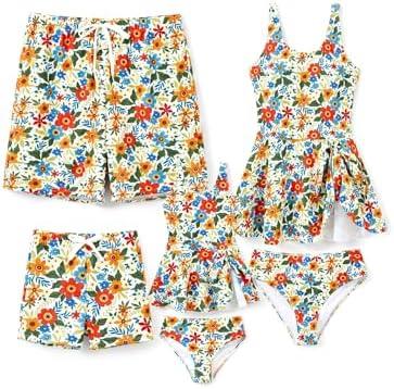 PATPAT Family Matching Swimwear Floral Pattern Tankini Swimsuits and Swim Trunks 11-12 Y