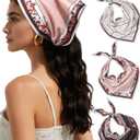 AWAYTR Women Triangle Head Scarf 3Pcs Tie Back Hair Bandanas for Women with Metal Studs - Head Coverings Cute Headscarf (Solid Colors - Khaki + Brown)
