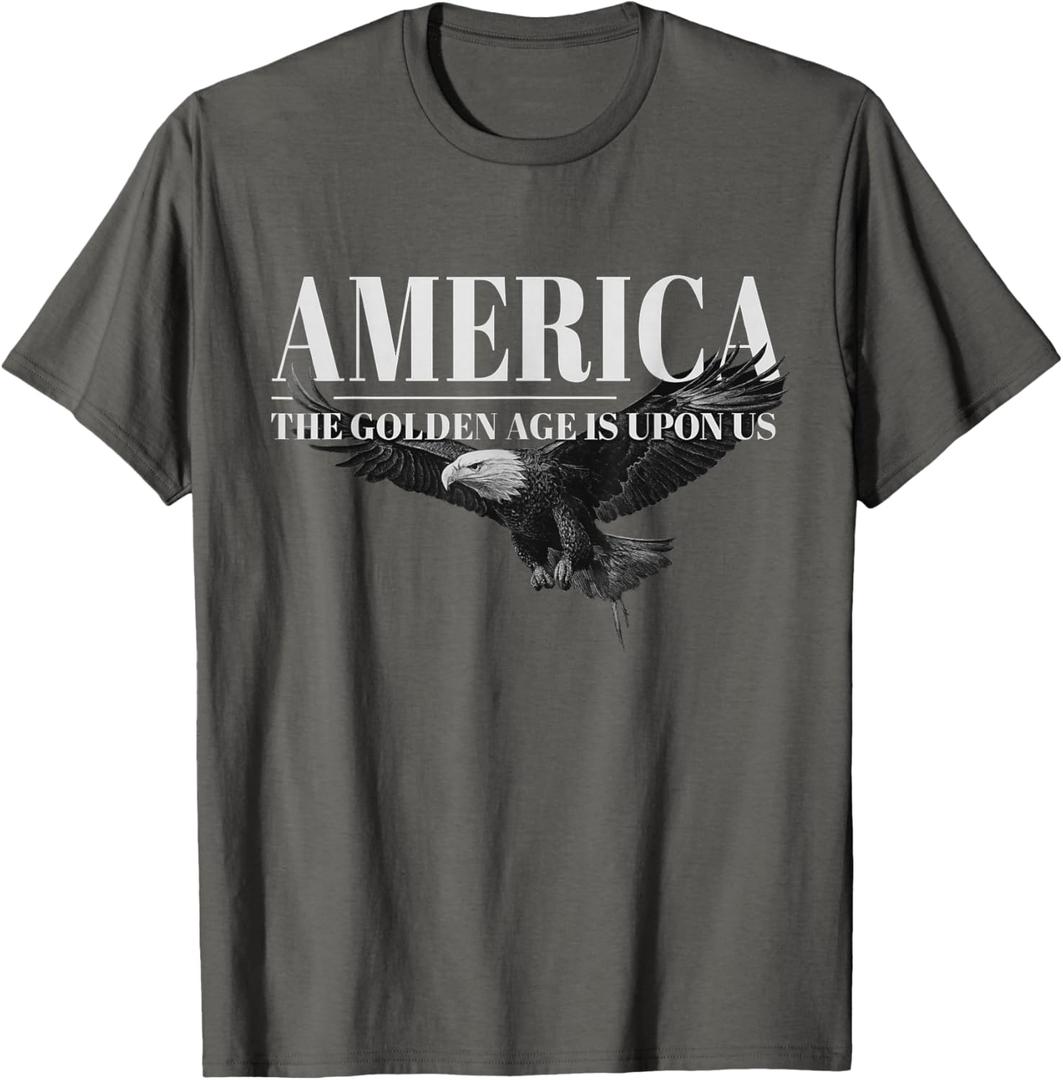 America Golden Age Patriotic Bald Eagle Design T-Shirt, S