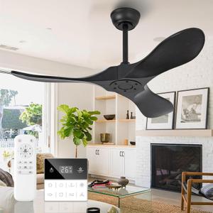 42 Inch Black Solid Wood Ceiling Fan without Light,Propeller Outdoor Ceiling Fans Without Lights with Wall Switch and Remote Control,Quiet DC Motor,3 Blades Ceiling Fan for Patios