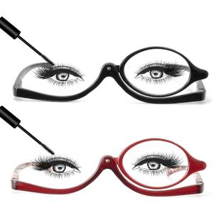 JM 2 Pairs Makeup Reading Glasses Magnifying Flip Down Cosmetic Readers for Women with Spring Hinge +1.5 (Black & Red)