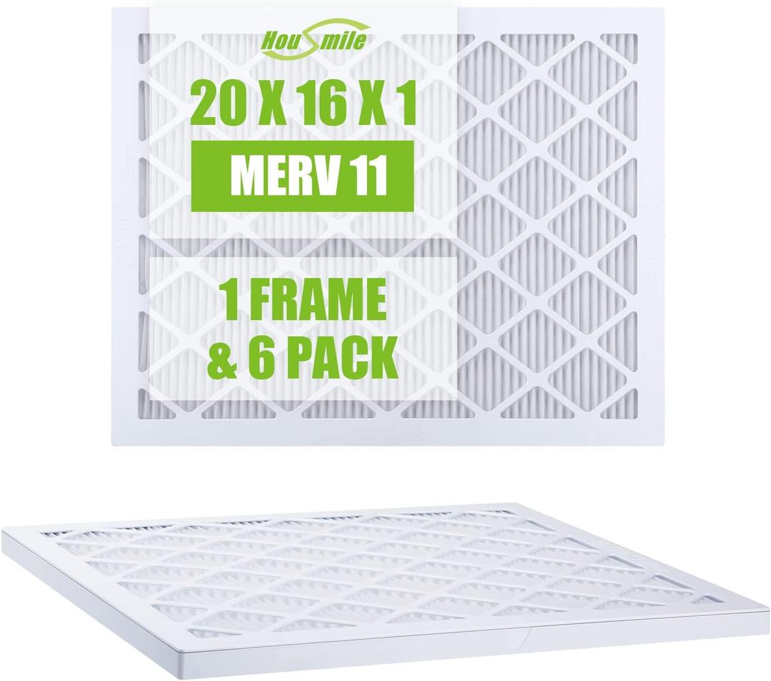 Housmile 16x20x1 Air Filter, MERV 11, MPR 1000, Unique ABS White Plastic Frame, Durable and Easy to Replace, Clean Living Basic Dust, 6 Pack (Exact Size: 19.6" x 15.6" x 0.9")