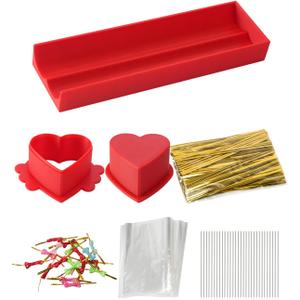 Heart Cake Pop Cutter Set with Tray and Sticks, Cake Pop Maker, Baking Molds Kit for Parties, Pastry Making, Home Baking (Red)