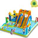 JOOLOOG Blow Up Water Slides for Kids Backyard, Two Long Slides Jumping Bouncy Castle for Children Outdoor, Large Inflatable Bounce House with 680W Blower