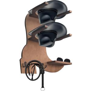 Cowboy Hat Rack, Cowboy Boot Shaped Holder for Wall Western Hat Rack Wooden Organizer, Cowboy Hat Hangers with 2 Hooks and Glasses Holder