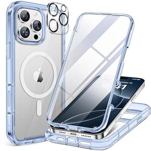 Miracase Magnetic for iPhone 16 Pro Case Full-Body Phone with Built-in Glass Screen Protector, [Compatible with MagSafe] Military Drop Proof 16 Pro Cover Bumper 6.3 inch, Clear Blue