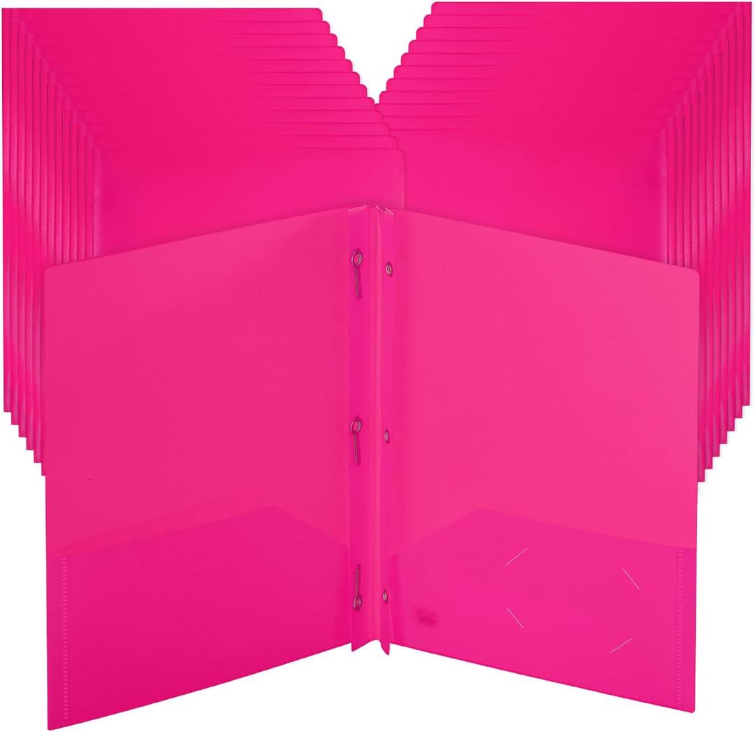 Mr. Pen- Plastic Folders with Pockets and Prongs, 24 Pack, Letter Size | Pink, Flexible Plastic Folders with Prongs