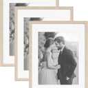 Kate and Laurel Adlynn Rectangle Picture Frame Set of 3; 14 x 18 matted to 11 x 14; Natural; Transitional Three-Piece Frame Set for Gallery Wall Frame Set in Living Room Wall Decor