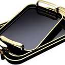 Serving Tray with Handles Set of 3 Rectangular Large Serving Platters 16.5/14.9/13.2 Inch White Plates for Dinner, Party, Entertaining, Black