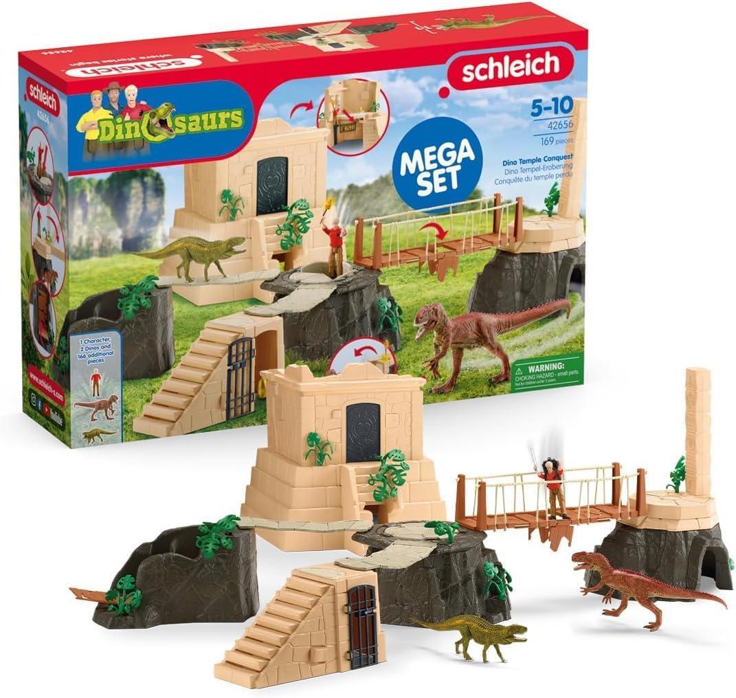 Schleich Dinosaurs - 169PC Conquest of The Dino Temple Mega Set - With 2 Dinosaur Figurines, Adventure Man Action Figure and Modular Play Structure - Dino Toys for Boys, Girls - Kids Ages 5+ | 42656