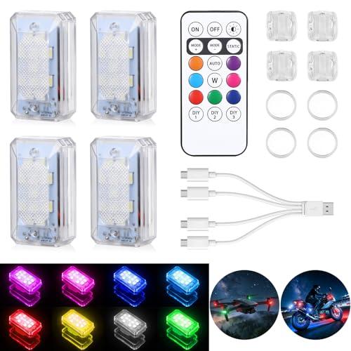 2026 Upgraded 11LEDs Wireless LED Strobe Lights, Ultra Bright 8 Colors Aircraft Strobe Lights with Remote, IP65 Waterproof Anti-Collision Warning Light for Motorcycle Bike Car Drone RV - 4PCS, Not the Full Set